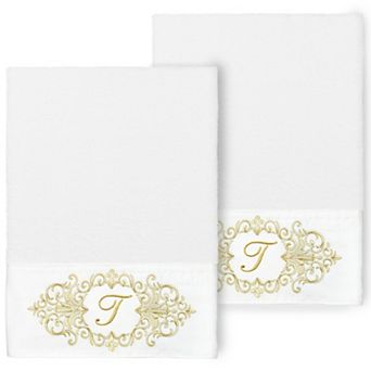 Linum Home Textiles Turkish Cotton Monica 2 pc White Monogram Embellished Bath Towel Set