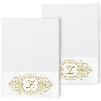 Linum Home Textiles Turkish Cotton Monica 2 pc White Monogram Embellished Bath Towel Set