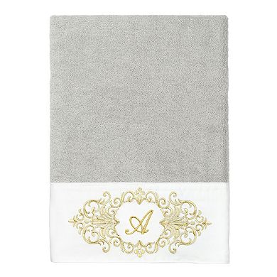 Linum Home Textiles Turkish Cotton Monica 2-pc. Dove Gray Monogram Embellished Bath Towel Set