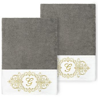 Linum Home Textiles Turkish Cotton Monica 2 pc Taupe Monogram Embellished Bath Towel Set
