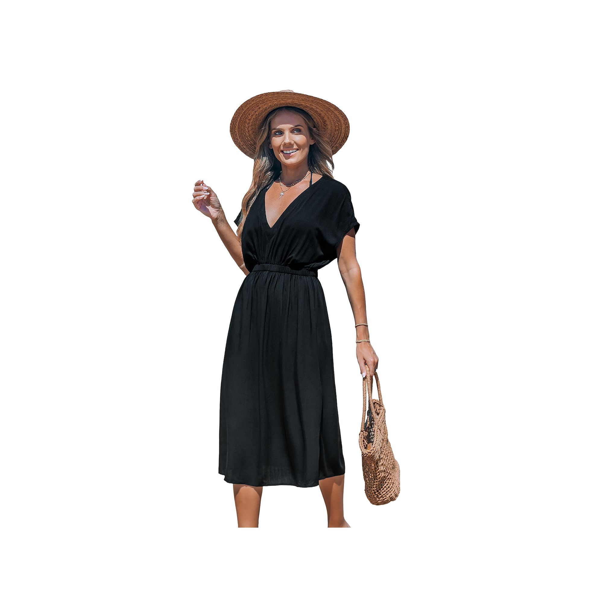 Womens Cupshe Black V-neck Cover-Up Dress, Size: XXL