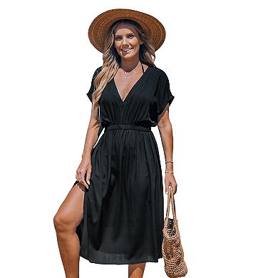 Women's Cupshe Black V-neck Cover-Up Dress