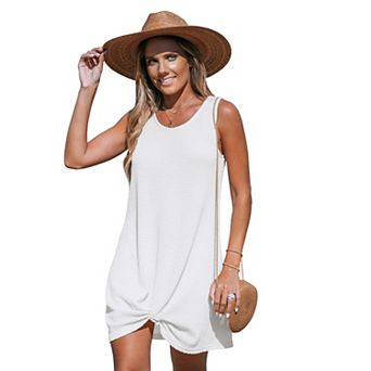 Women's Cupshe White Waffle Knit Hem Twist Swim Cover-Up Dress