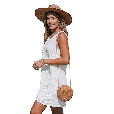 Women's Cupshe White Waffle Knit Hem Twist Swim Cover-Up Dress