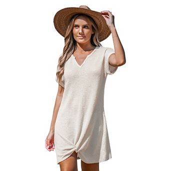 Women's Cupshe Waffle Knit Short Sleeve Twist Hem Swim Cover-Up
