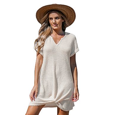 Women's Cupshe Waffle Knit Short Sleeve Twist Hem Swim Cover-Up