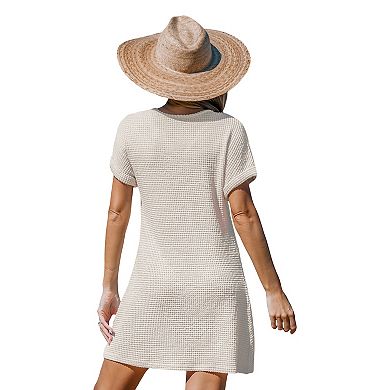 Women's Cupshe Waffle Knit Short Sleeve Twist Hem Swim Cover-Up