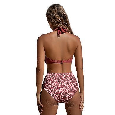 Women's Cupshe Twist Bikini Top & Ditsy High-Rise Bottoms Set