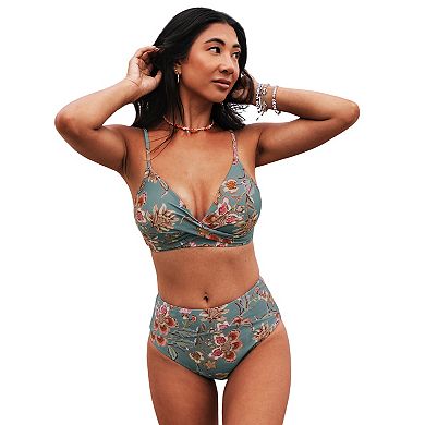 Women's Cupshe Floral Wrapped Bikini Top & High-Rise Bottoms Set