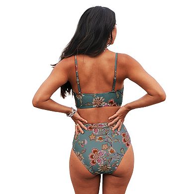 Women's Cupshe Floral Wrapped Bikini Top & High-Rise Bottoms Set