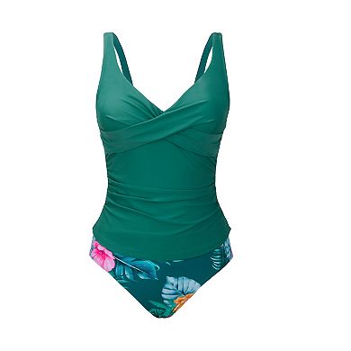 Women's Cupshe Twist Shirred Front Ruched Mid Rise Tankini Set