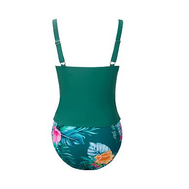Women's Cupshe Twist Shirred Front Ruched Mid Rise Tankini Set
