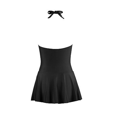 Women's Cupshe Black Halter Plunge Ruched Swim Dress