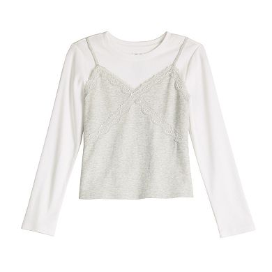 Girls 6-20 SO® Lace Trim Layered Long Sleeve Tee in Regular & Plus Size