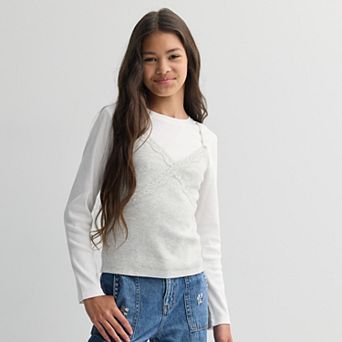 Girls 6-20 SO® Lace Trim Layered Long Sleeve Tee in Regular & Plus Size