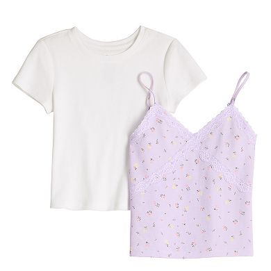 Girls 6-20 SO® Lace Trim Layered Short Sleeve Tee in Regular & Plus Size
