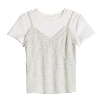 Girls 6-20 SO® Lace Trim Layered Short Sleeve Tee in Regular & Plus Size