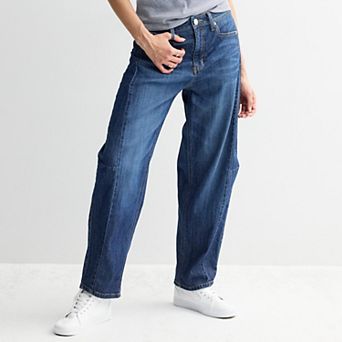Juniors' SO® High Rise Seamed Barrel Jeans