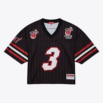 Women's Mitchell & Ness x DANNIJO Dwyane Wade Black Miami Heat Cropped Football Fashion Jersey