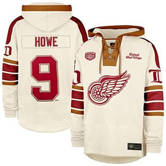 Men's '47 Gordie Howe Cream Detroit Red Wings Blue Line Heritage Name & Number Lace-Up Pullover Hoodie