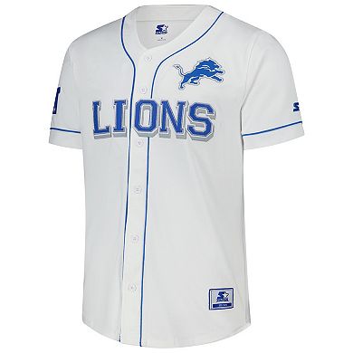 Men's Starter White Detroit Lions Relay Full-Button Baseball Jersey