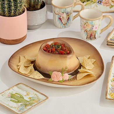 Certified International Ceramic Cow Girl Hat Chip n' Dip Serving Tray