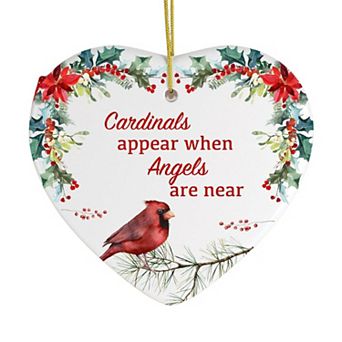 Cardinals Appear When Angels Are Near Floral Heart Christmas Ornament