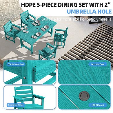 5-piece Hdpe Outdoor Dining Table Sets With Umbrella Hole - 1 table & 4 chairs