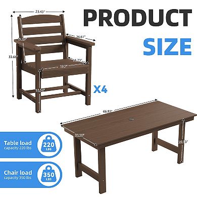 5-piece Hdpe Outdoor Dining Table Sets With Umbrella Hole - 1 table & 4 chairs