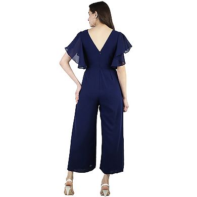Women's Ruffle Short Sleeve V Neck Wide Leg Jumpsuit