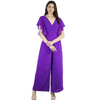 Women's Ruffle Short Sleeve V Neck Wide Leg Jumpsuit