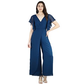Women's Ruffle Short Sleeve V Neck Wide Leg Jumpsuit