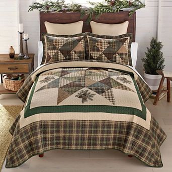 Donna Sharp Pine Star Embroidered Pieced Cotton Quilt Set with Shams