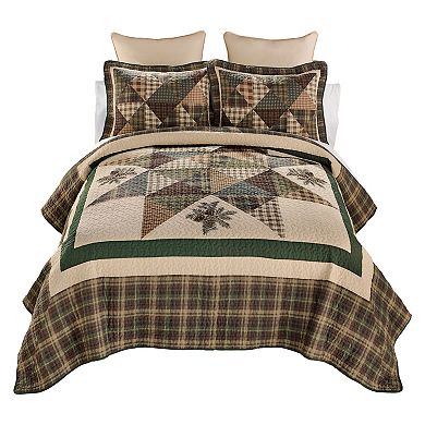 Donna Sharp Pine Star Embroidered Pieced Cotton Quilt Set with Shams