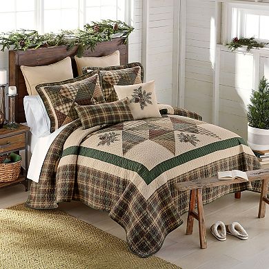 Donna Sharp Pine Star Embroidered Pieced Cotton Quilt Set with Shams