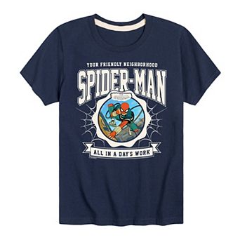 Boys 8-20 Your Friendly Neighborhood Spider-Man Collegiate All In A Days Work Graphic Tee