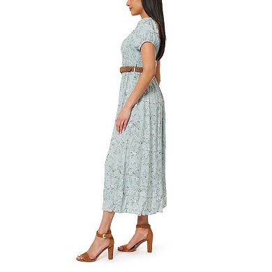 Juniors' WallFlower Smocked Bodice Belted Puff Sleeve Midi Dress