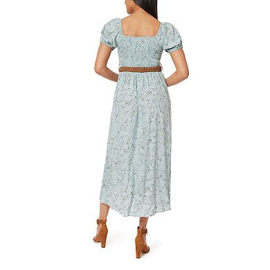 Juniors' WallFlower Smocked Bodice Belted Puff Sleeve Midi Dress