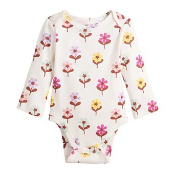 Baby Girl Jumping Beans® Long Sleeve Floral Print Lapped Shoulder Bodysuit