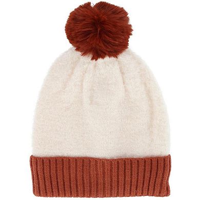 CTM Women's Two Tone Knit Winter Beanie Hat with Pom