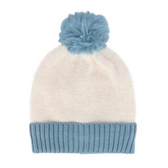 CTM Women's Two Tone Knit Winter Beanie Hat with Pom