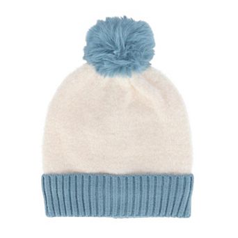 CTM Women's Two Tone Knit Winter Beanie Hat with Pom