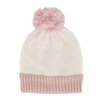 CTM Women's Two Tone Knit Winter Beanie Hat with Pom