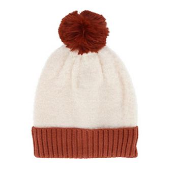 CTM Women's Two Tone Knit Winter Beanie Hat with Pom
