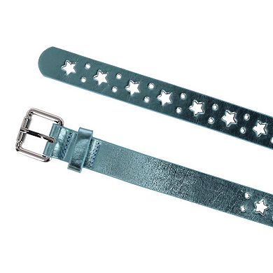 CTM Women's Metallic Star Notch Belt