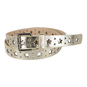 CTM Women's Metallic Star Notch Belt