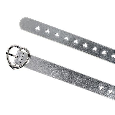 CTM Women's Metallic Heart Punched Belt with Heart Buckle