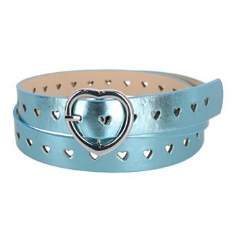 CTM Women's Metallic Heart Punched Belt with Heart Buckle