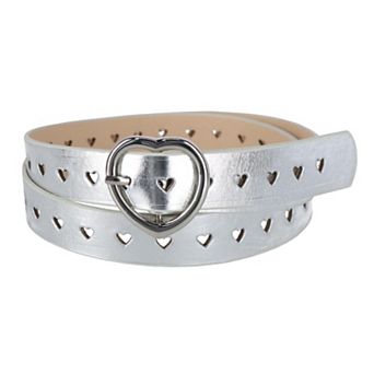 CTM Women's Metallic Heart Punched Belt with Heart Buckle