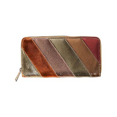 CTM Women's Vegan Leather Rainbow Striped Wallet